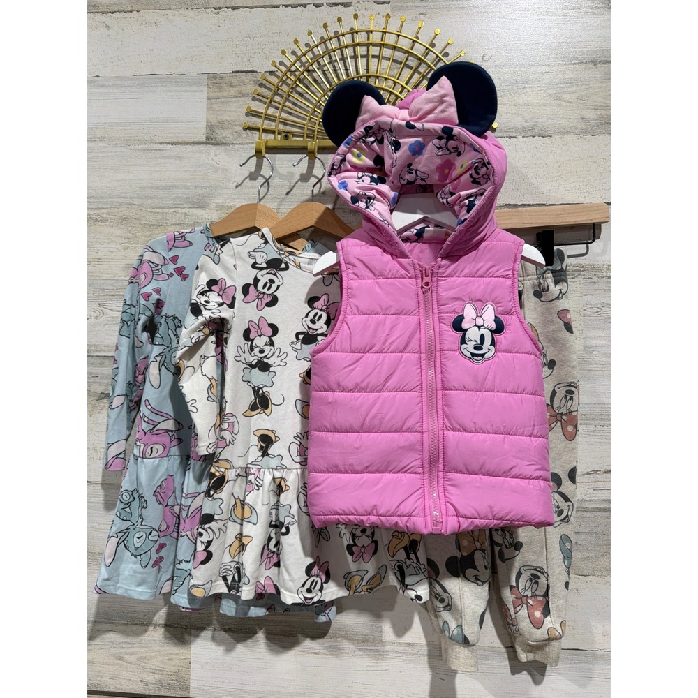 Disney Minnie Mouse Vest Dress Pants Girls 3T 4T Pink Blue Character EUC